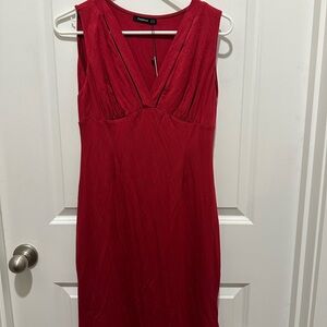 PattyBoutik Red V-Neck Midi Dress